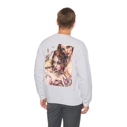Unisex Heavy Blend™ Crewneck Sweatshirt - Motiv: Front Camilla (H 11,4 cm) & Rückseite Camilla / Leni, H 41 cm