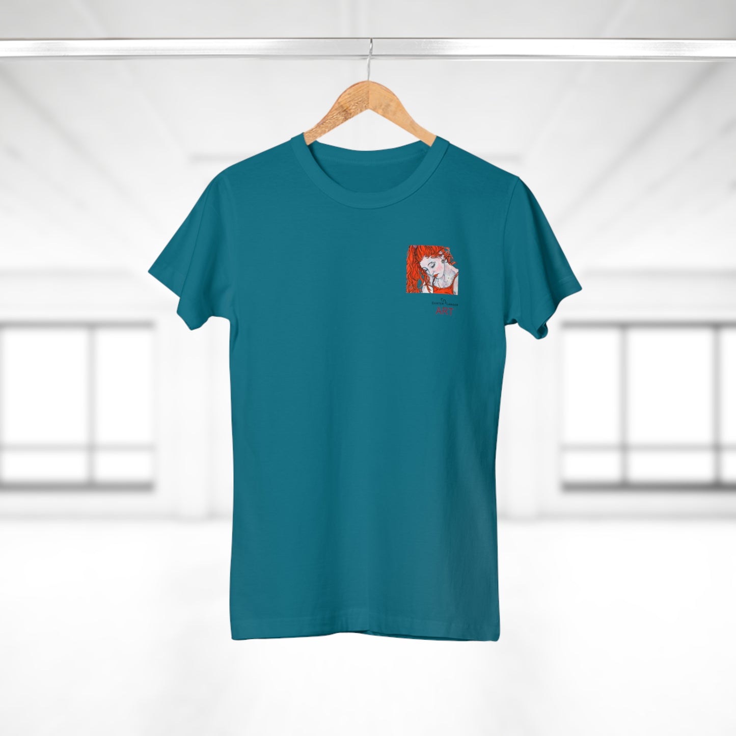 Single Jersey Women's T-shirt - hell - Motiv:  Front Julia, Ausschnitt 6,7 cm & Rückseite Julia, H 37 cm