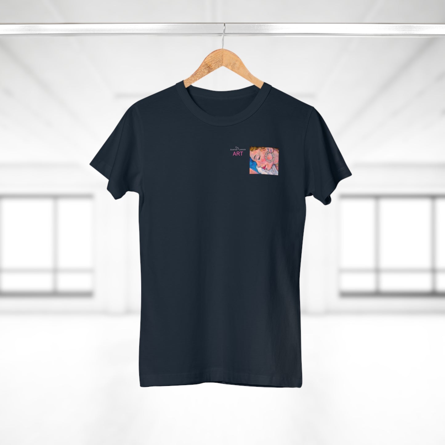Single Jersey Women's T-shirt- dunkel - Motiv: Alva, Ausschnitt, H 6,5 cm