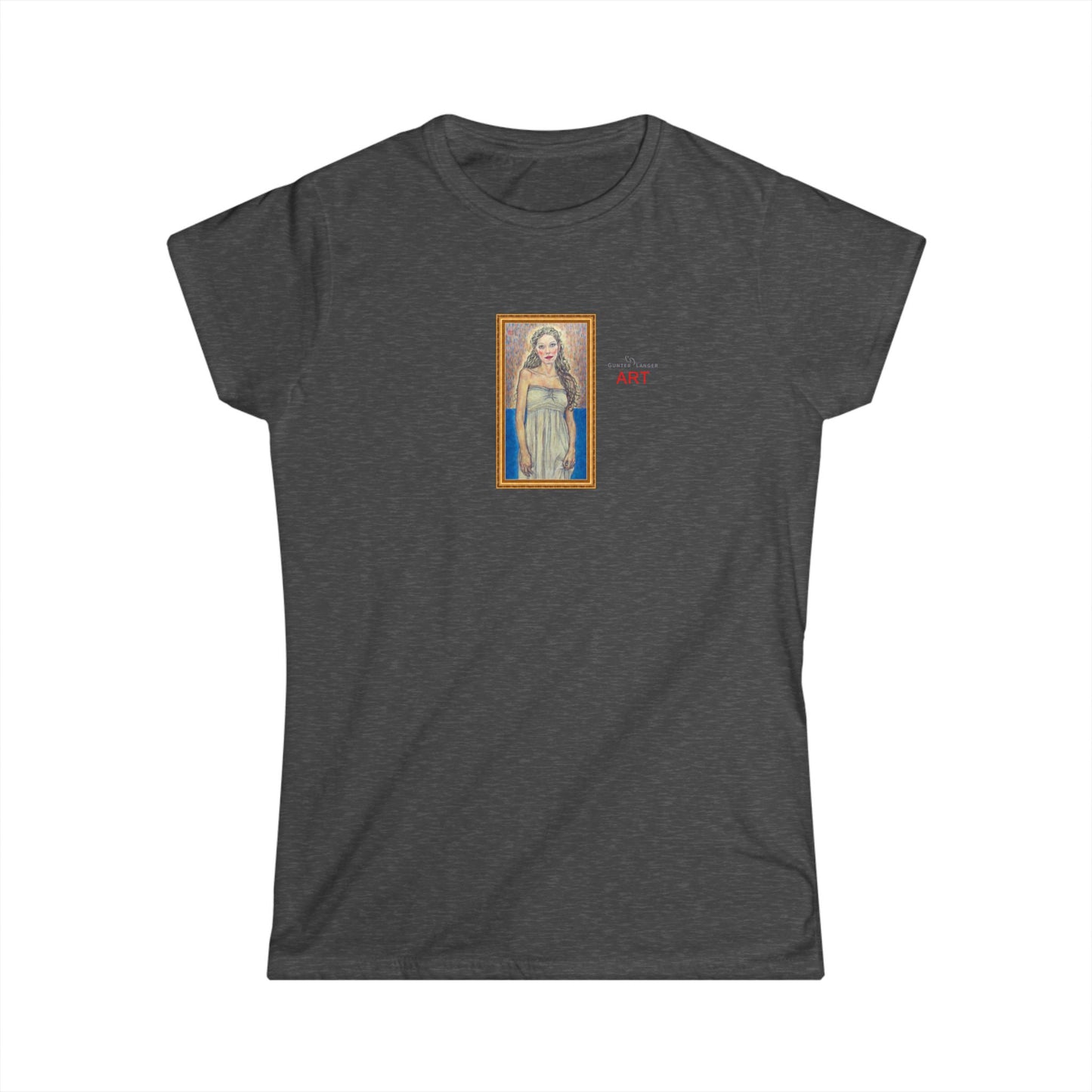 Women's Softstyle Tee - Motiv: Front, Marie, Goldrahmen, H 14 cm
