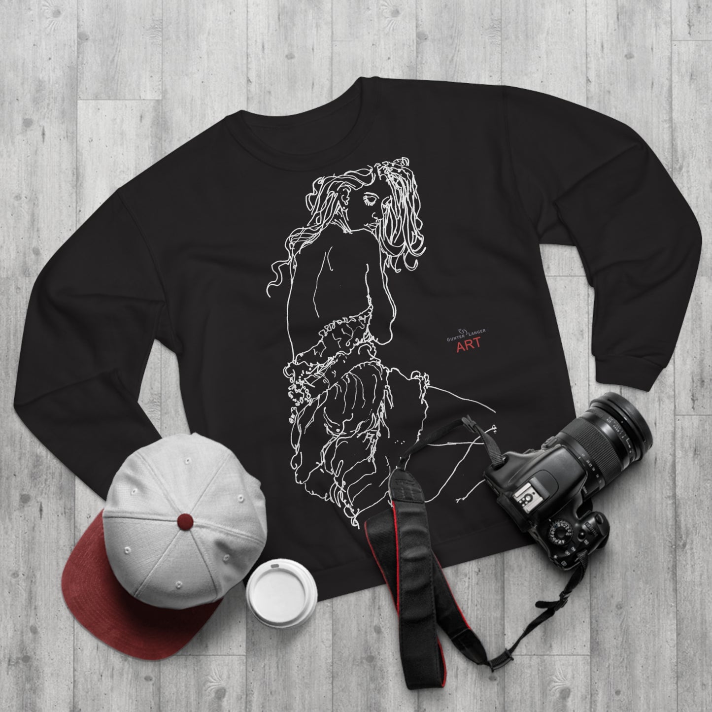 Unisex Crew Neck Sweatshirt (EU) - Motiv: Front Giselle, H 49 cm & Rückseite Giselle,  H 49 cm (weiß)