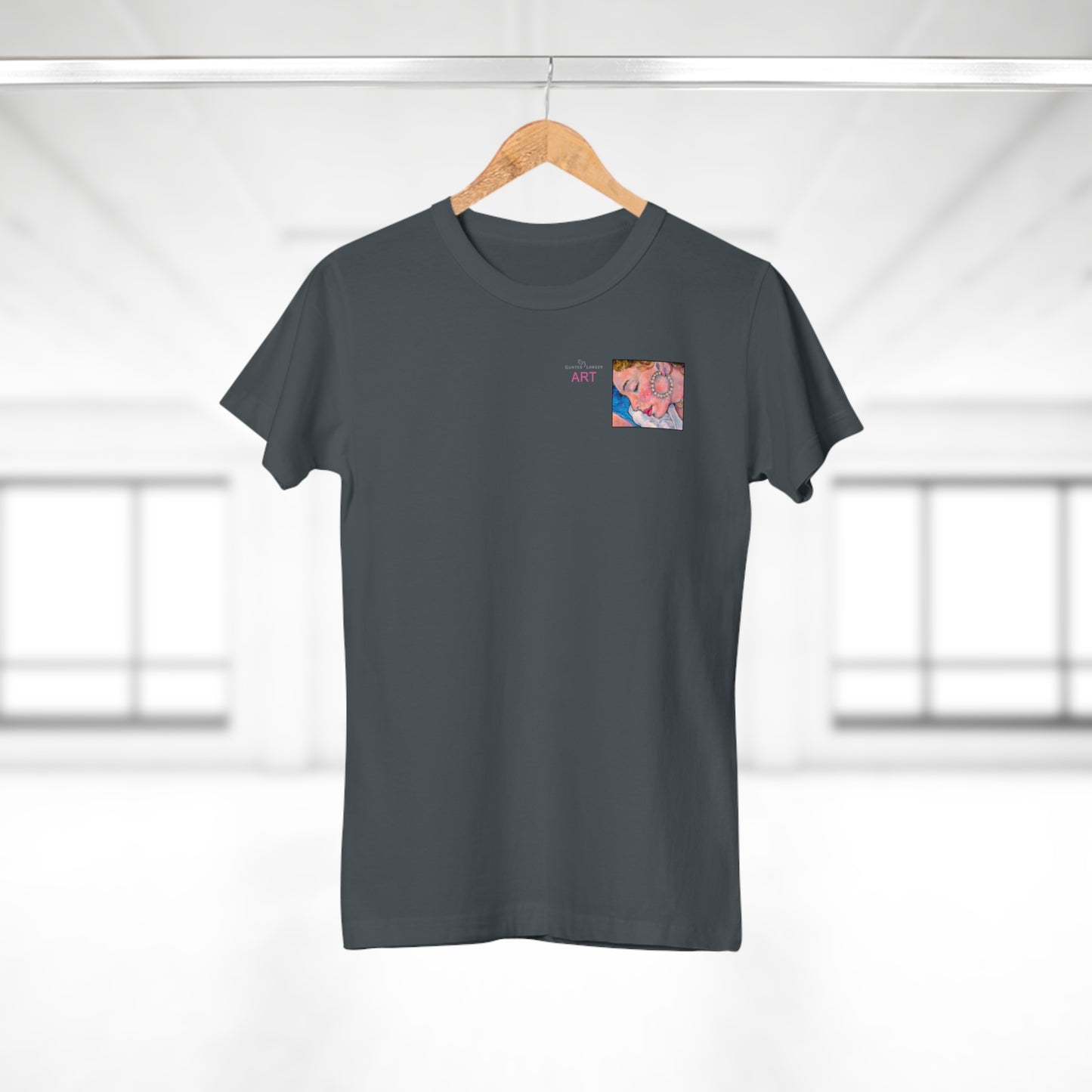 Single Jersey Women's T-shirt- dunkel - Motiv: Alva, Ausschnitt, H 6,5 cm