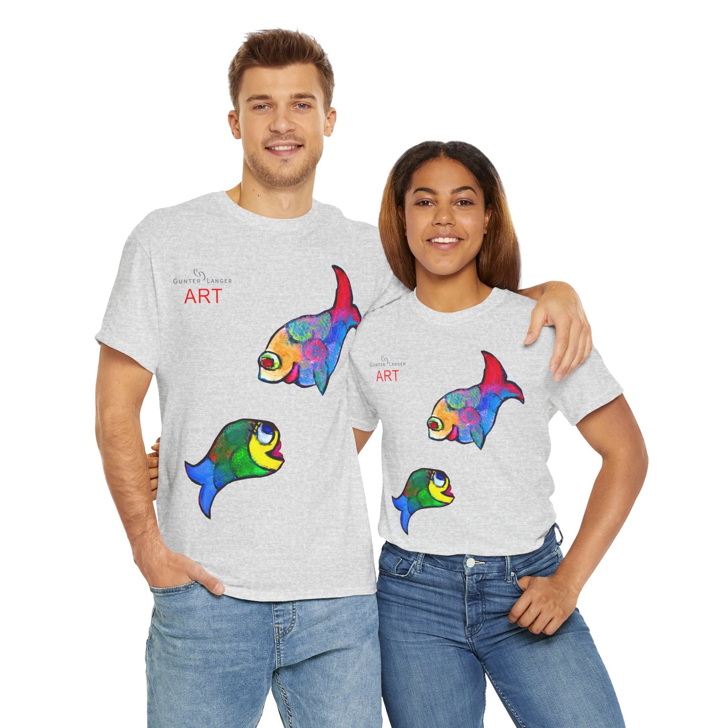 Unisex Heavy Cotton Tee - Motiv: Front Zwei Fische zueinander