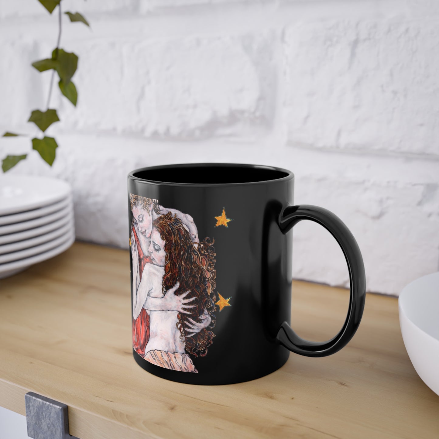Black Coffee Cup, 11oz - Motiv: Bei dir, Nachthimmel mit Sternen, DE