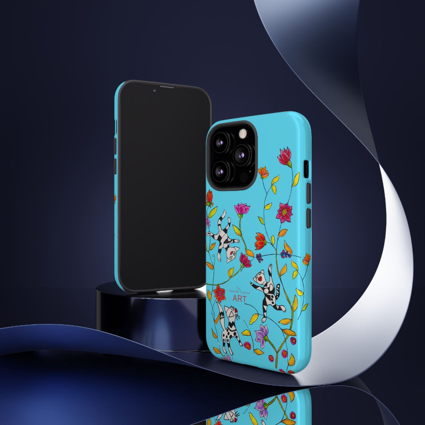 Tough Cases - iPhone - Motiv: Karierte Katzen, blau