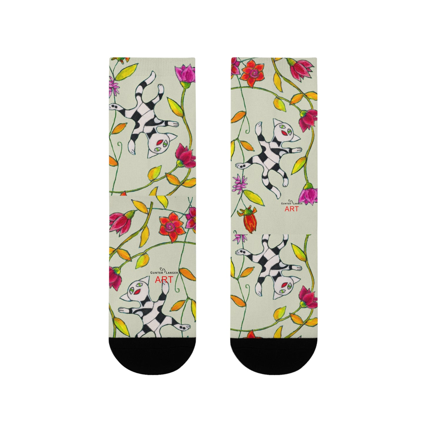 Sublimation Crew Socks (EU) - Motiv: Katze fliegt durch Ranken M