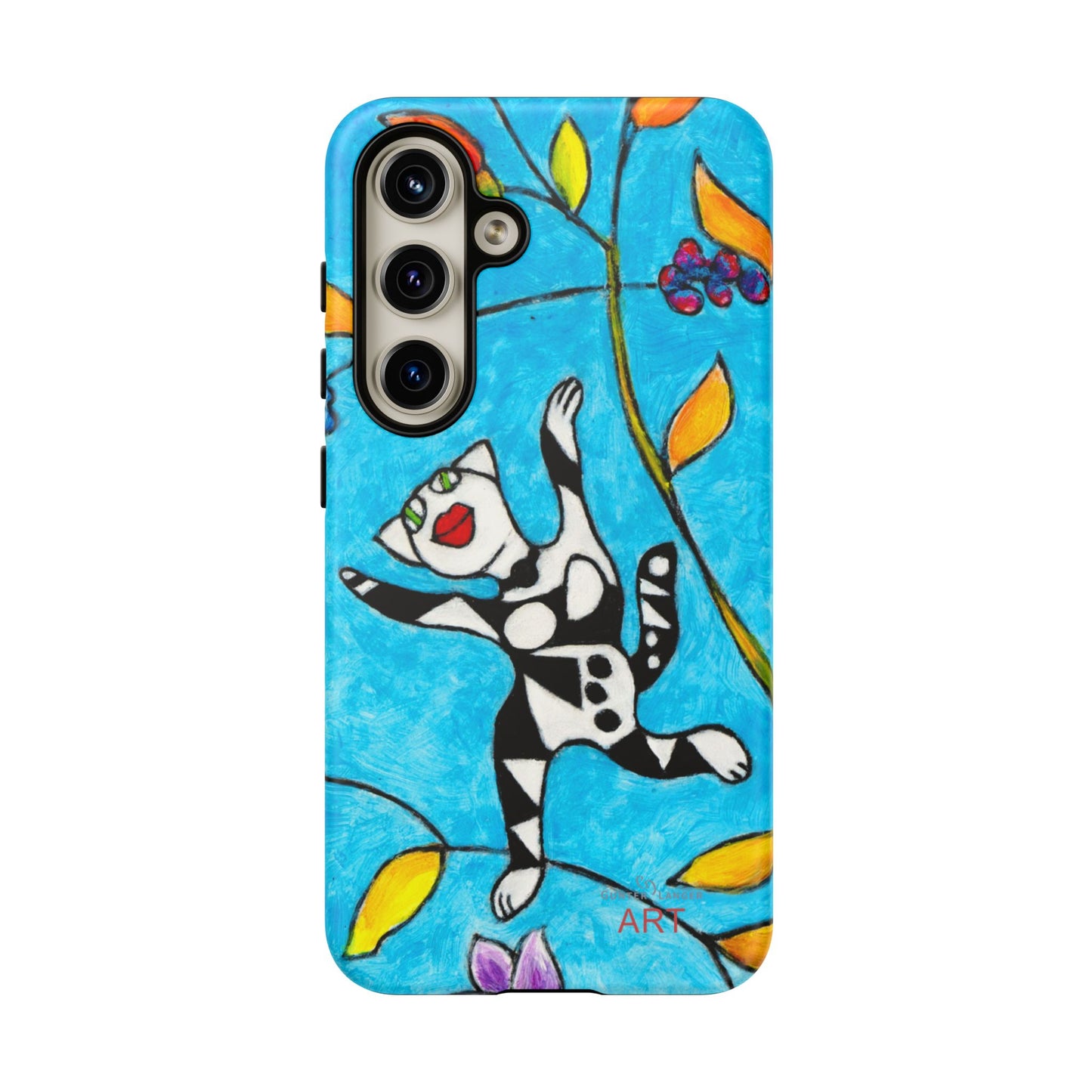 Tough Cases - Google Pixel - Samsung Galaxy - Motiv: Karierte Katze hüpft