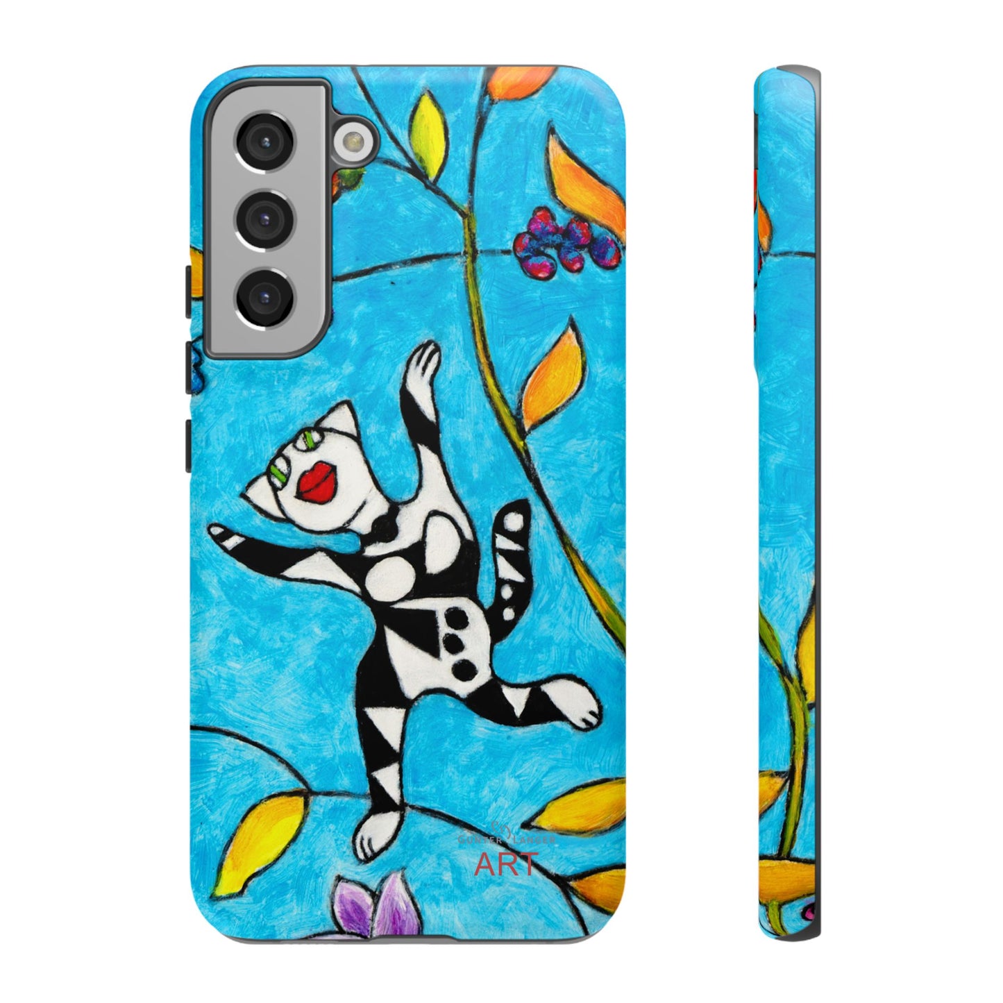 Tough Cases - Google Pixel - Samsung Galaxy - Motiv: Karierte Katze hüpft