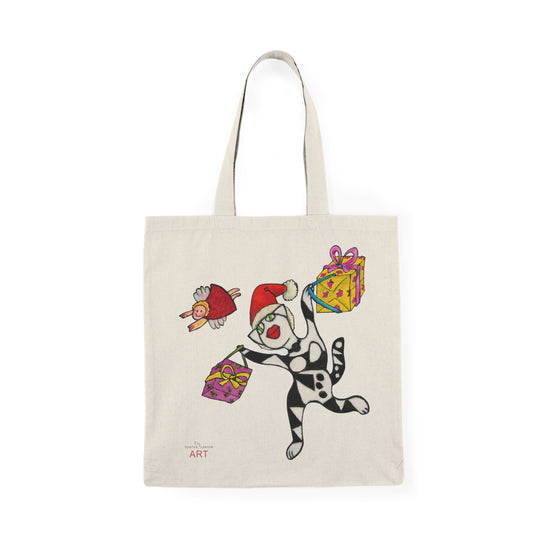 Natural Tote Bag - Motiv: Weihnachtskatze 1, H 29 cm