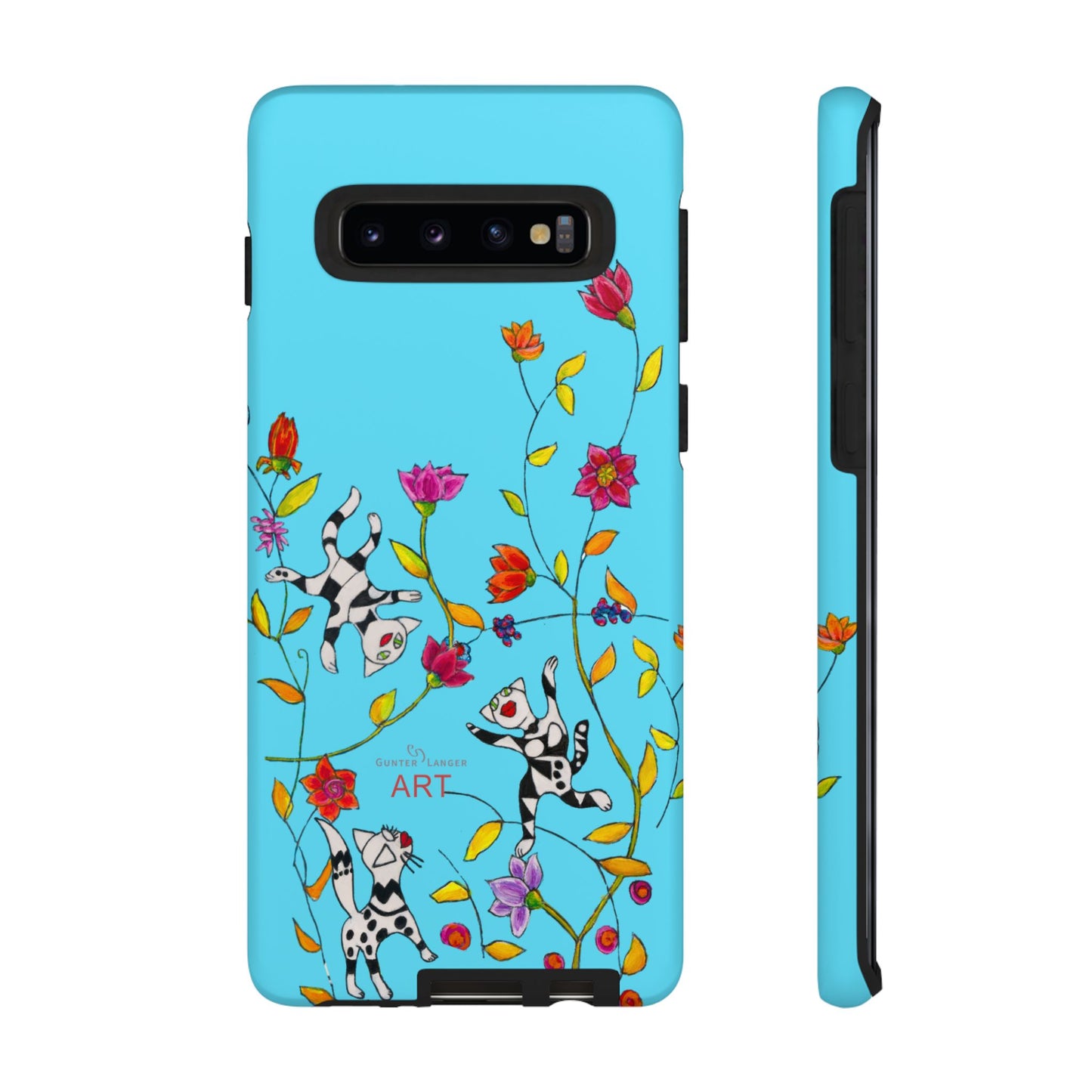 Tough Cases - Google Pixel - Samsung Galaxy - Motiv: Karierte Katzen, blau