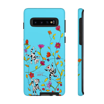 Tough Cases - Google Pixel - Samsung Galaxy - Motiv: Karierte Katzen, blau