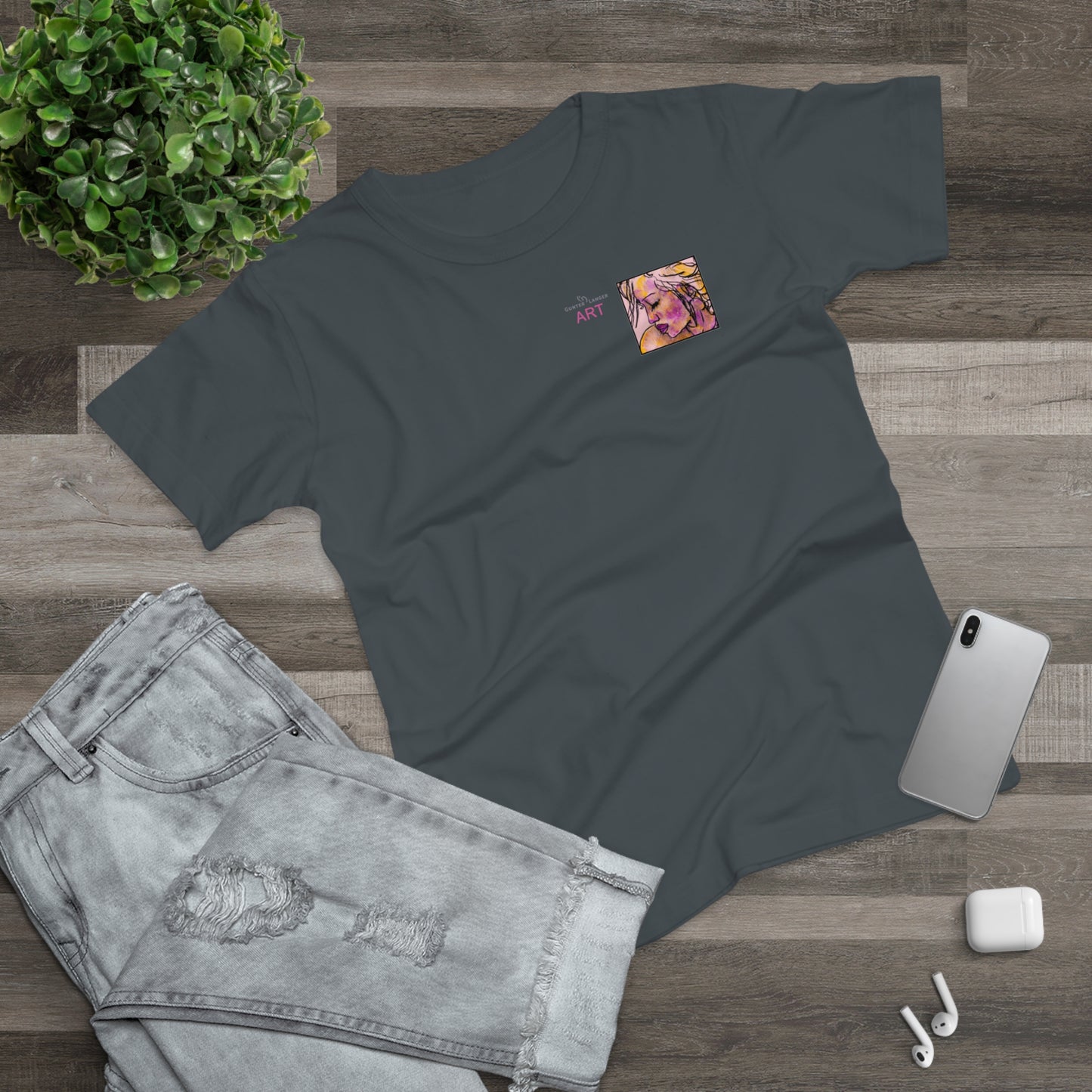 Single Jersey Women's T-shirt- dunkel - Motiv: Lilli, Ausschnitt, H 6,5 cm