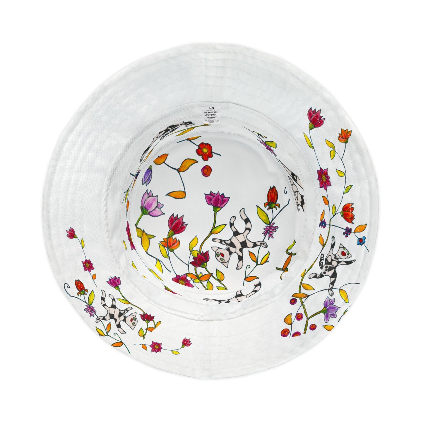 Bucket Hat (AOP) - Motiv: Katze fliegt, Ranken, Weiss