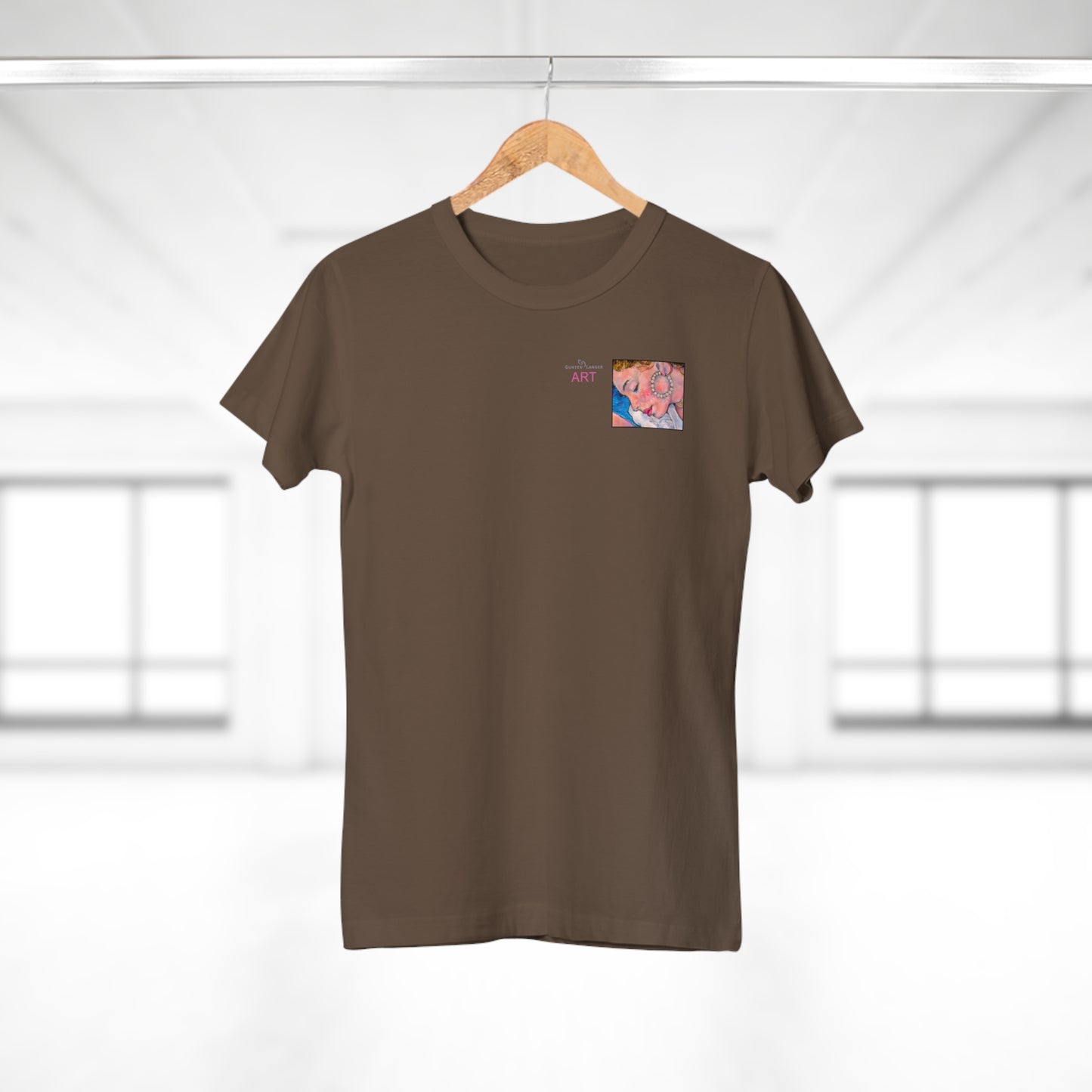 Single Jersey Women's T-shirt- dunkel - Motiv: Alva, Ausschnitt, H 6,5 cm