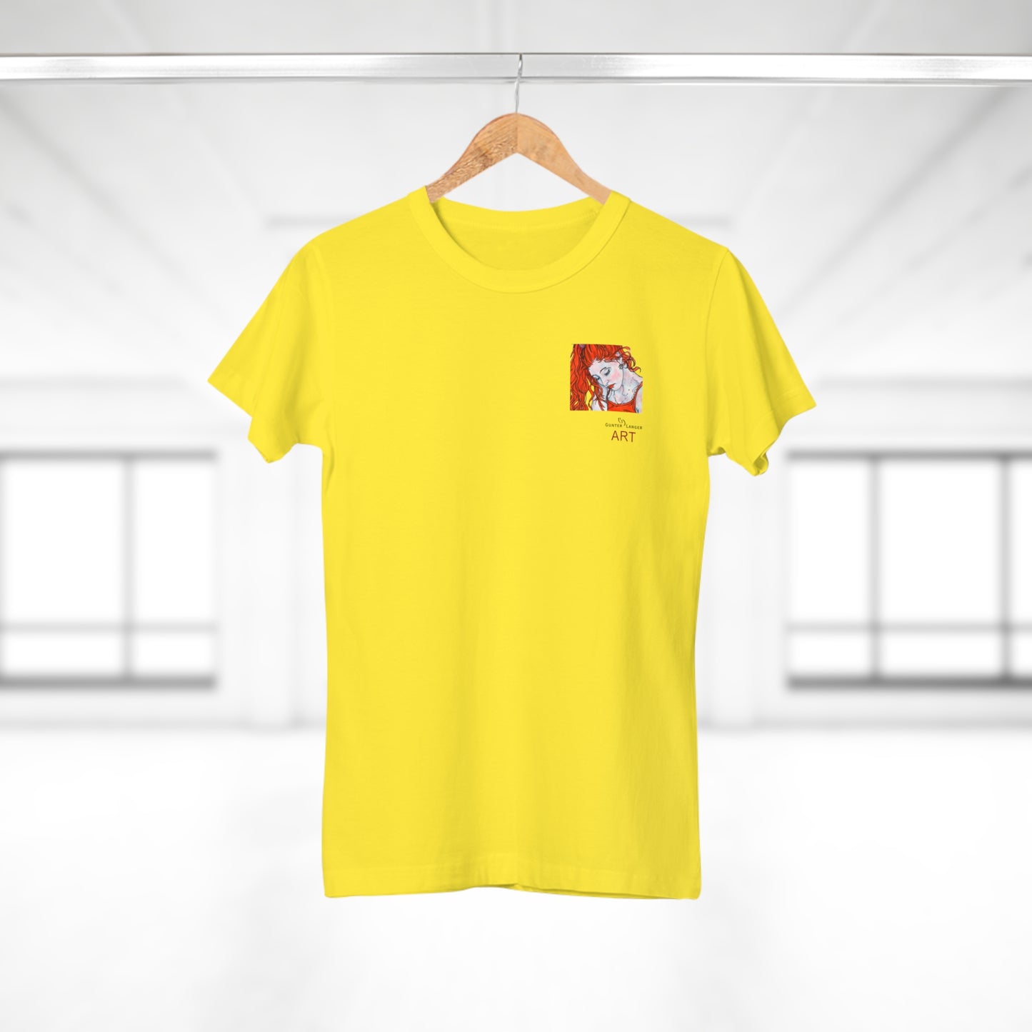 Single Jersey Women's T-shirt - hell - Motiv:  Front Julia, Ausschnitt 6,7 cm & Rückseite Julia, H 37 cm