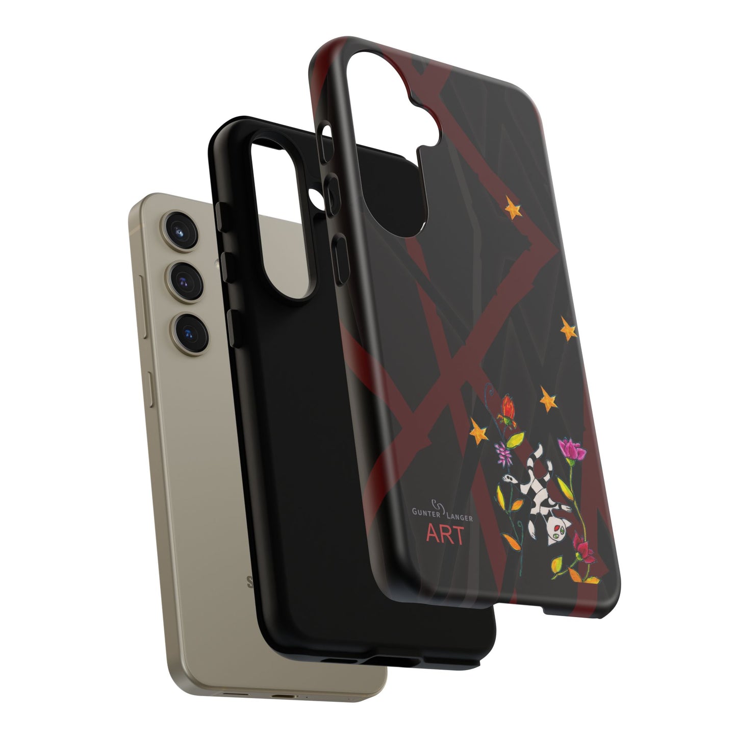 Tough Cases - Google Pixel - Samsung Galaxy - Motiv: Katze schwebt und Ranken, H 5,26 cm, Mikado3
