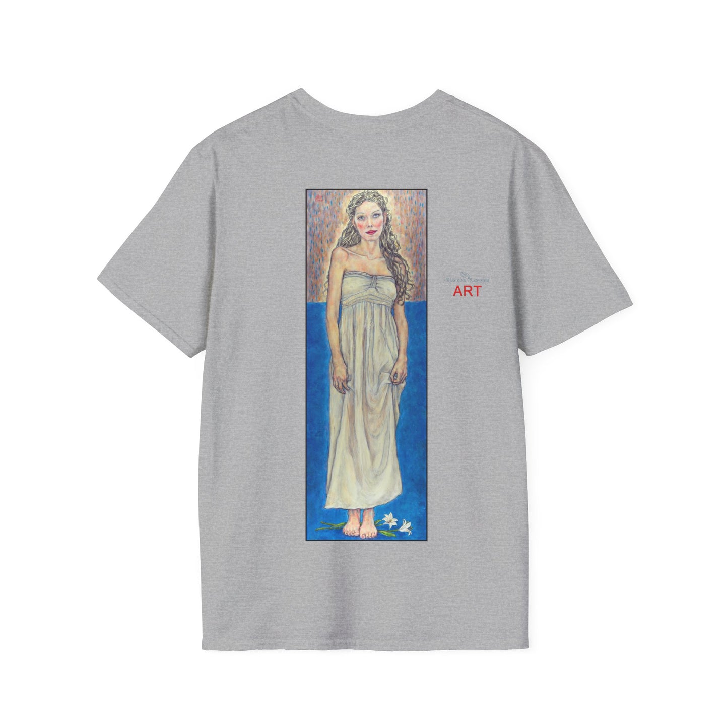 Unisex Softstyle T-Shirt - Motiv: Front Marie, H25 cm & Rückseite Marie, H 49 cm, Neck Label