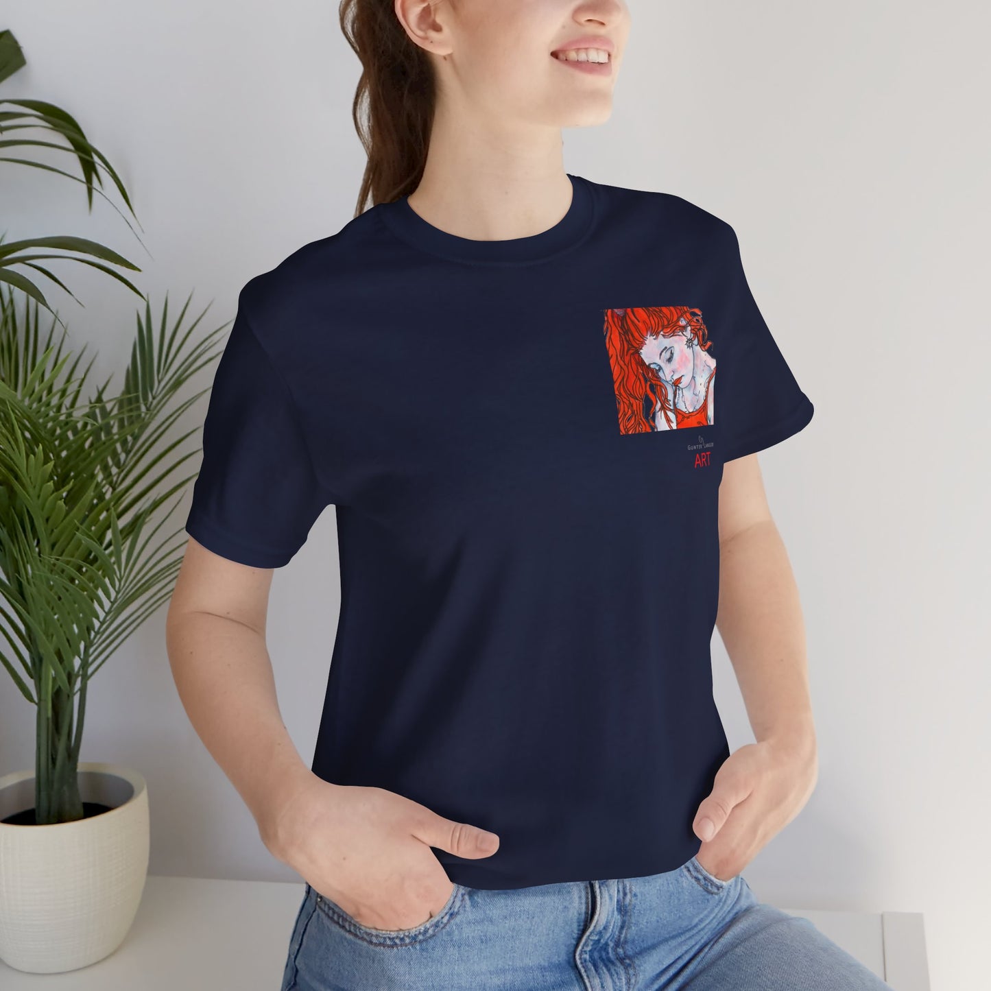 Unisex Jersey Short Sleeve Tee - Motiv: Front Julia (Ausschnitt) & Rückseite Julia, H 49 cm