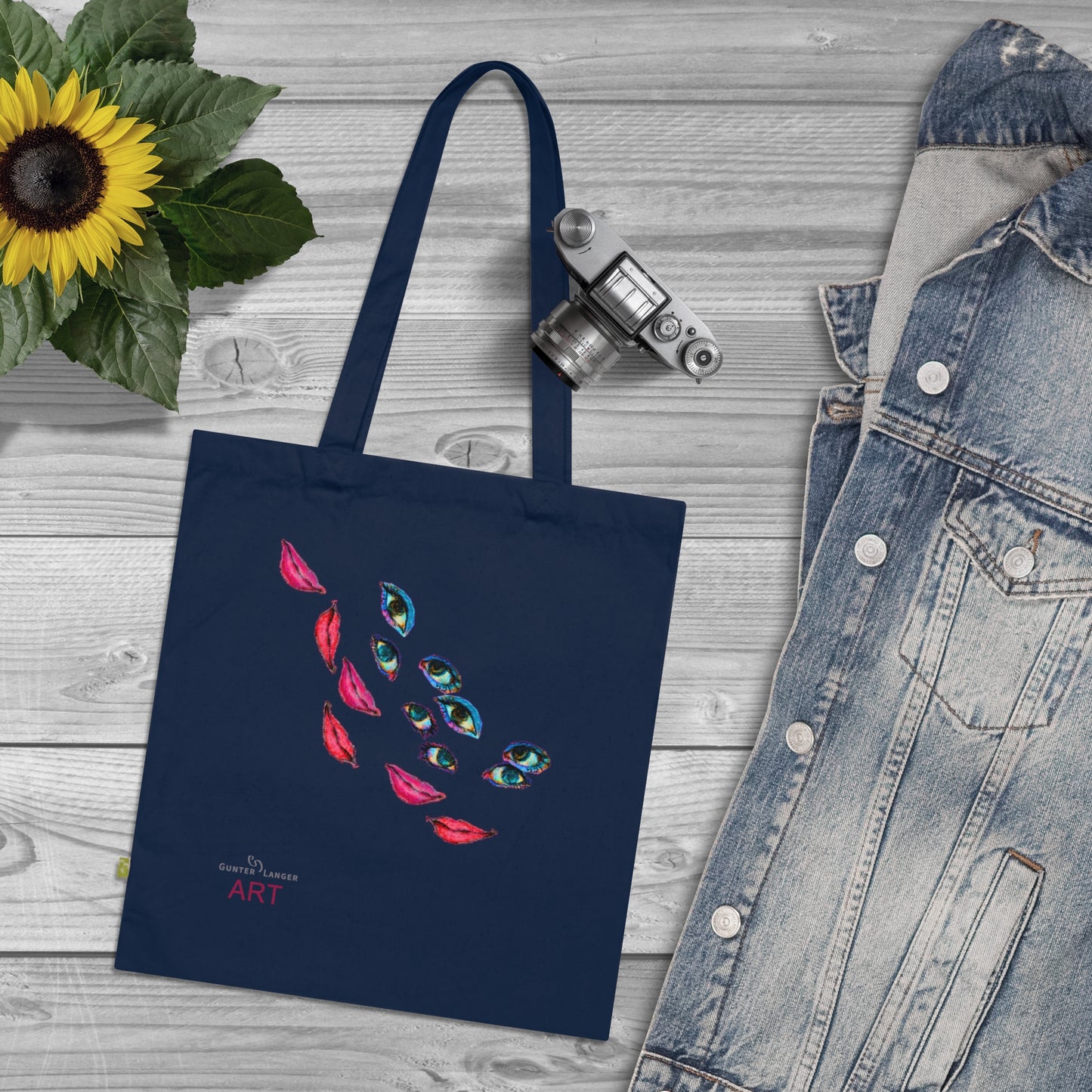 Organic Cotton Tote Bag - Motiv: Augen, einseitig bedruckt,