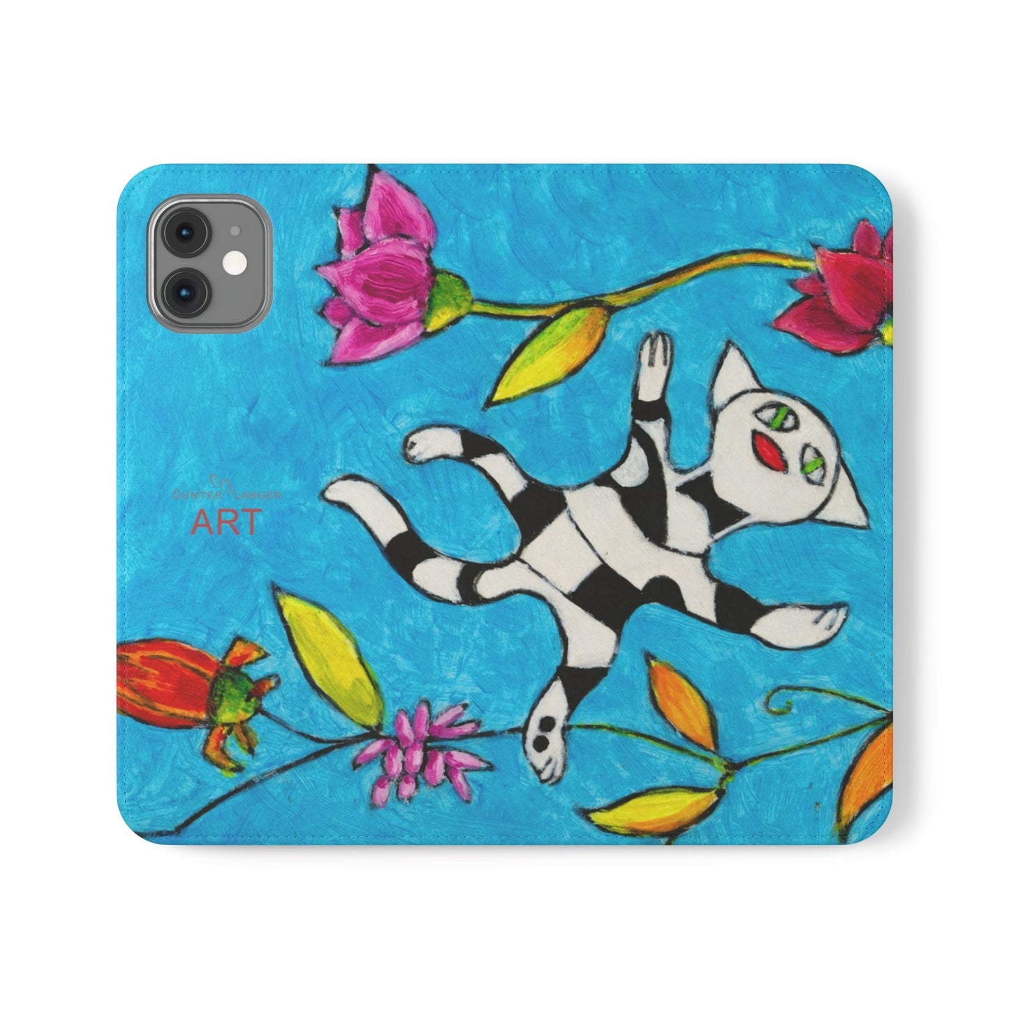 Flip Cases - Motiv: Gescheckte Katze schwebt