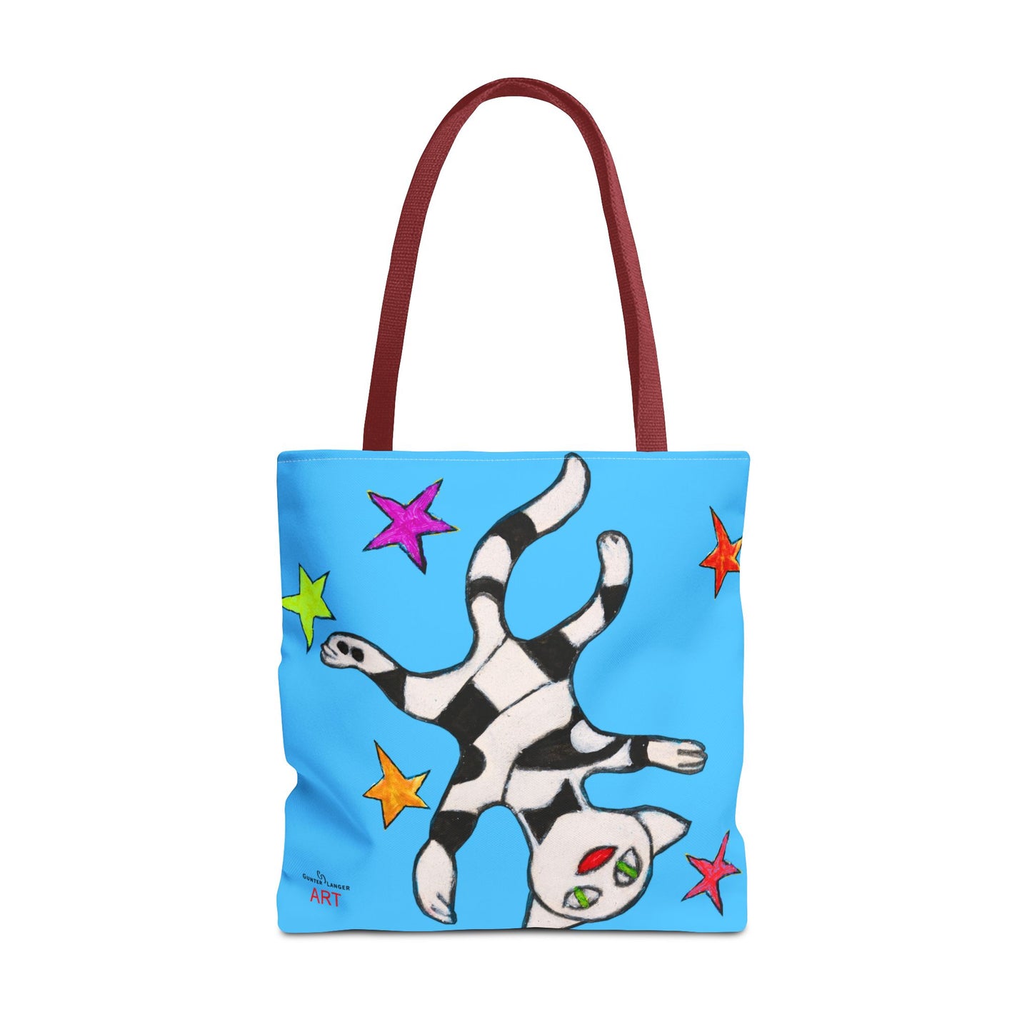Tote Bag (AOP) - Motiv:  Front Katze schwebt & Rückseite  Katze schwebt, Blau, Sterne