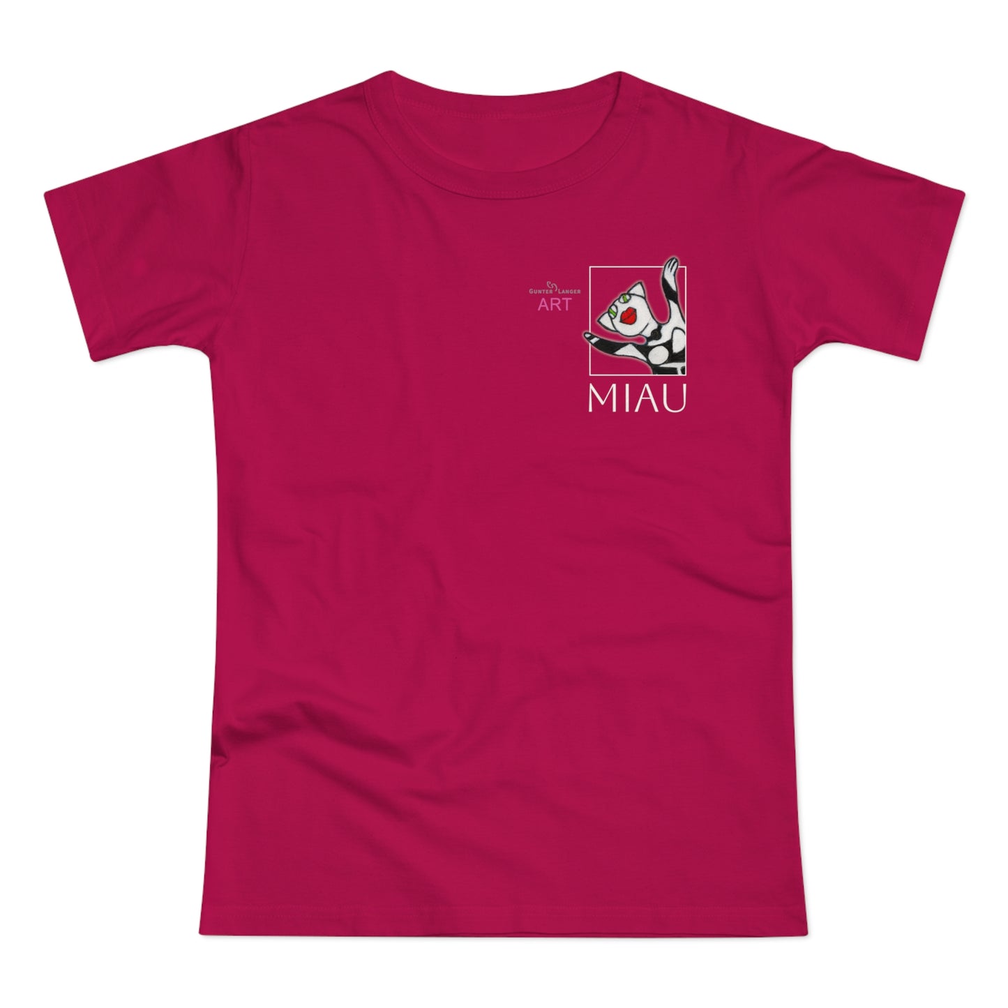 Single Jersey Women's T-shirt - dunkel - Motiv: Miau, H 9,7 cm