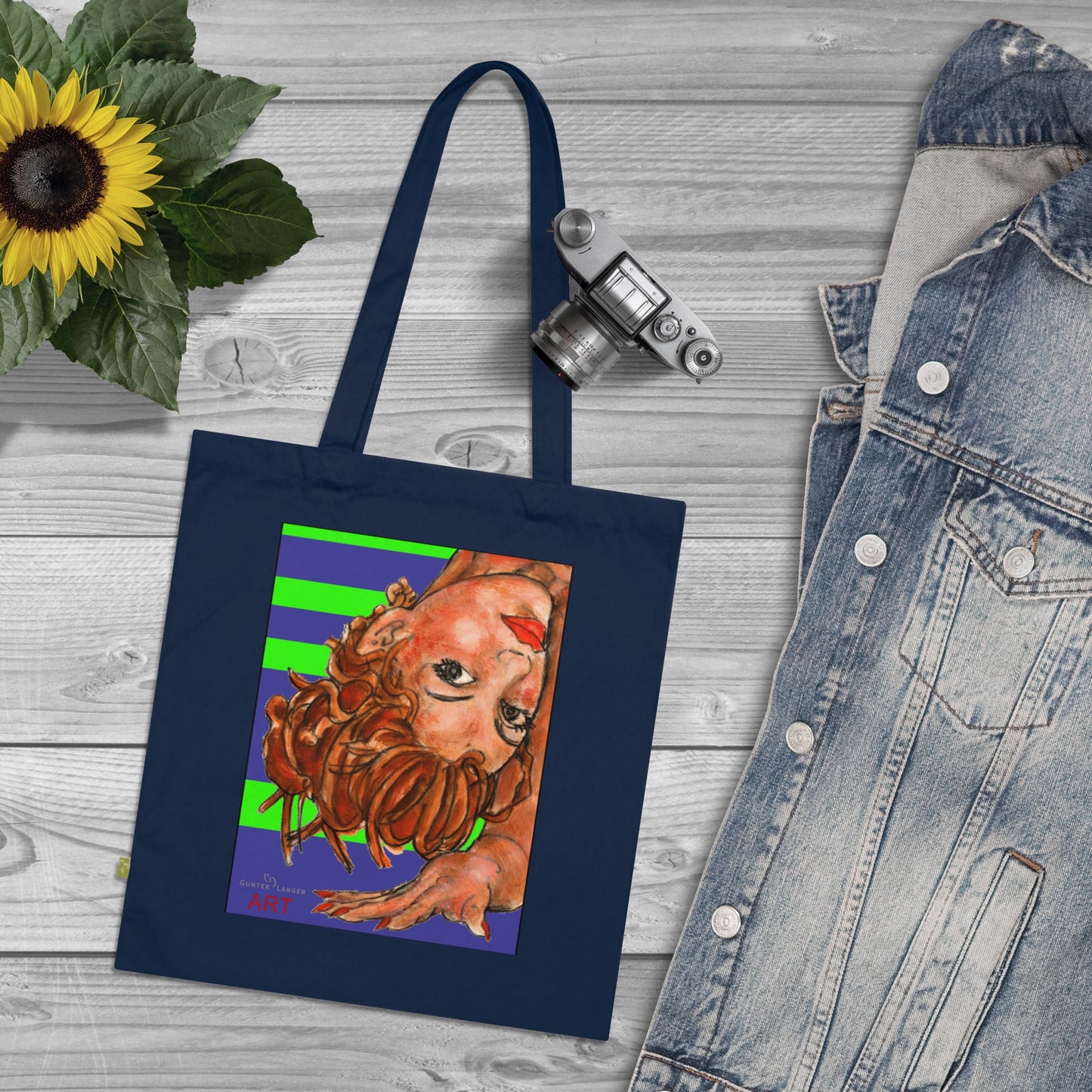 Organic Cotton Tote Bag - Motiv: Sylvia (violett),  einseitig bedruckt, H 30 cm