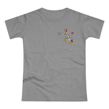 Single Jersey Women's T-shirt - hell - Motiv: Katze schwebt und Ranken, Vorderseite H 11 cm & Rückseite H 21,85 cm