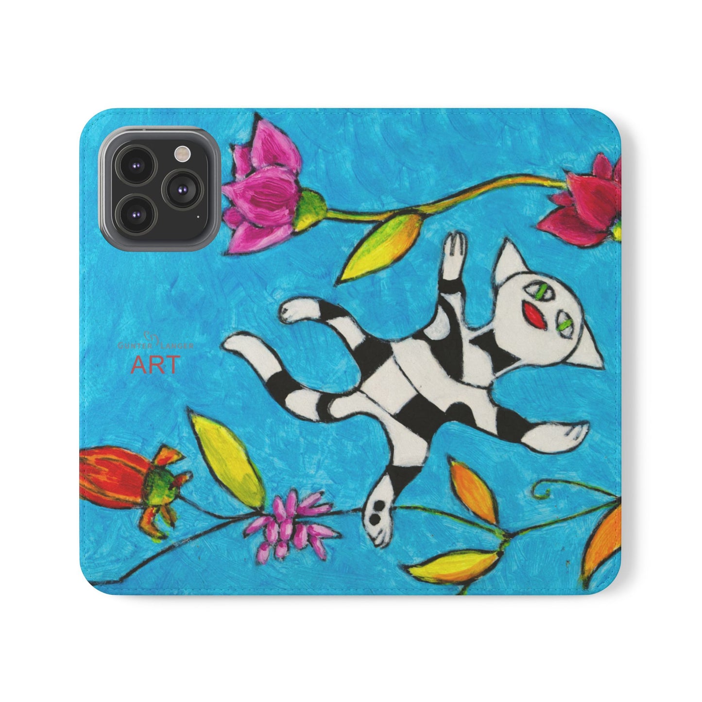 Flip Cases - Motiv: Gescheckte Katze schwebt