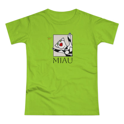 Single Jersey Women's T-shirt - hell - Motiv: Front Miau, H 15,3 cm, Rückseite Miau, H27,94 cm