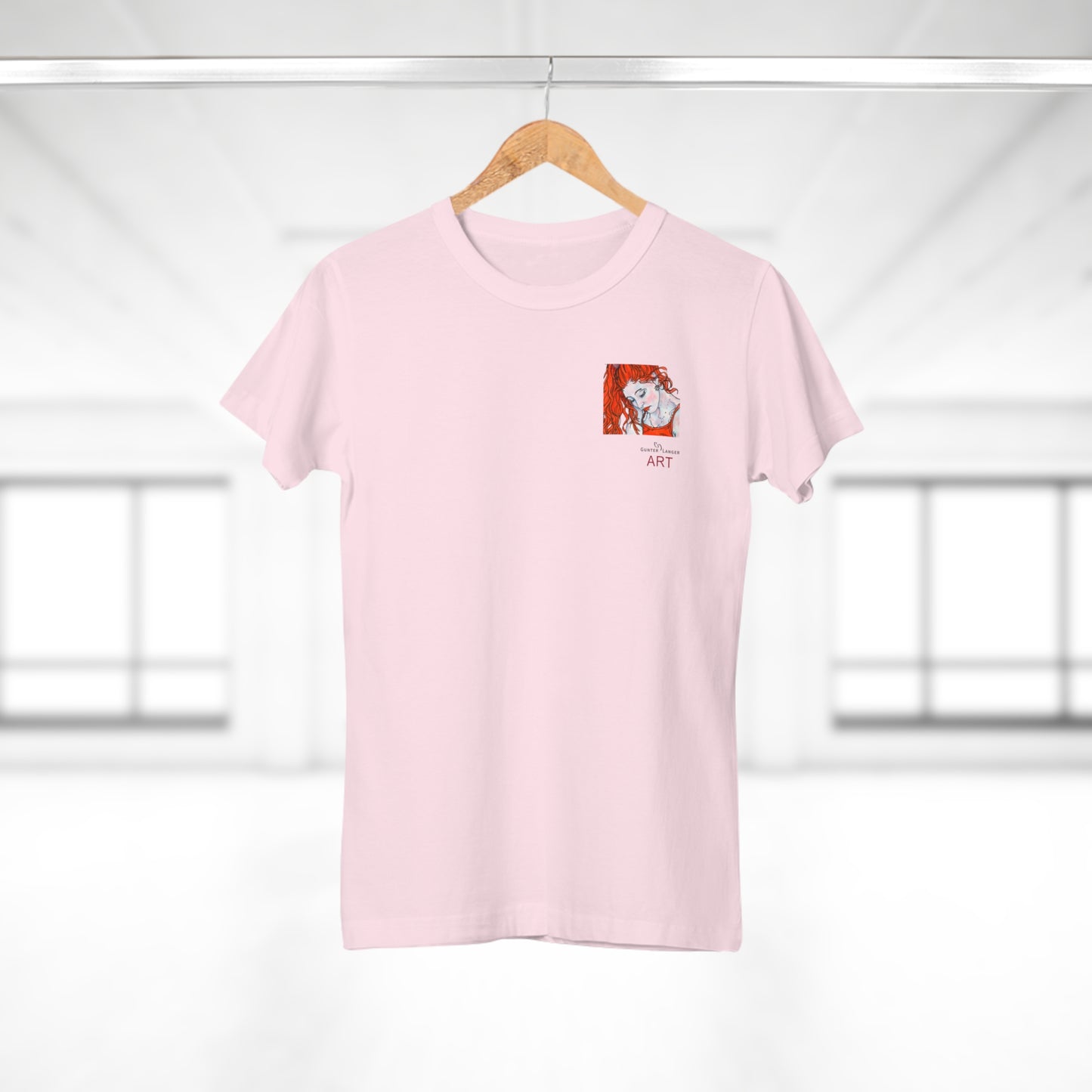 Single Jersey Women's T-shirt - hell - Motiv:  Front Julia, Ausschnitt 6,7 cm & Rückseite Julia, H 37 cm