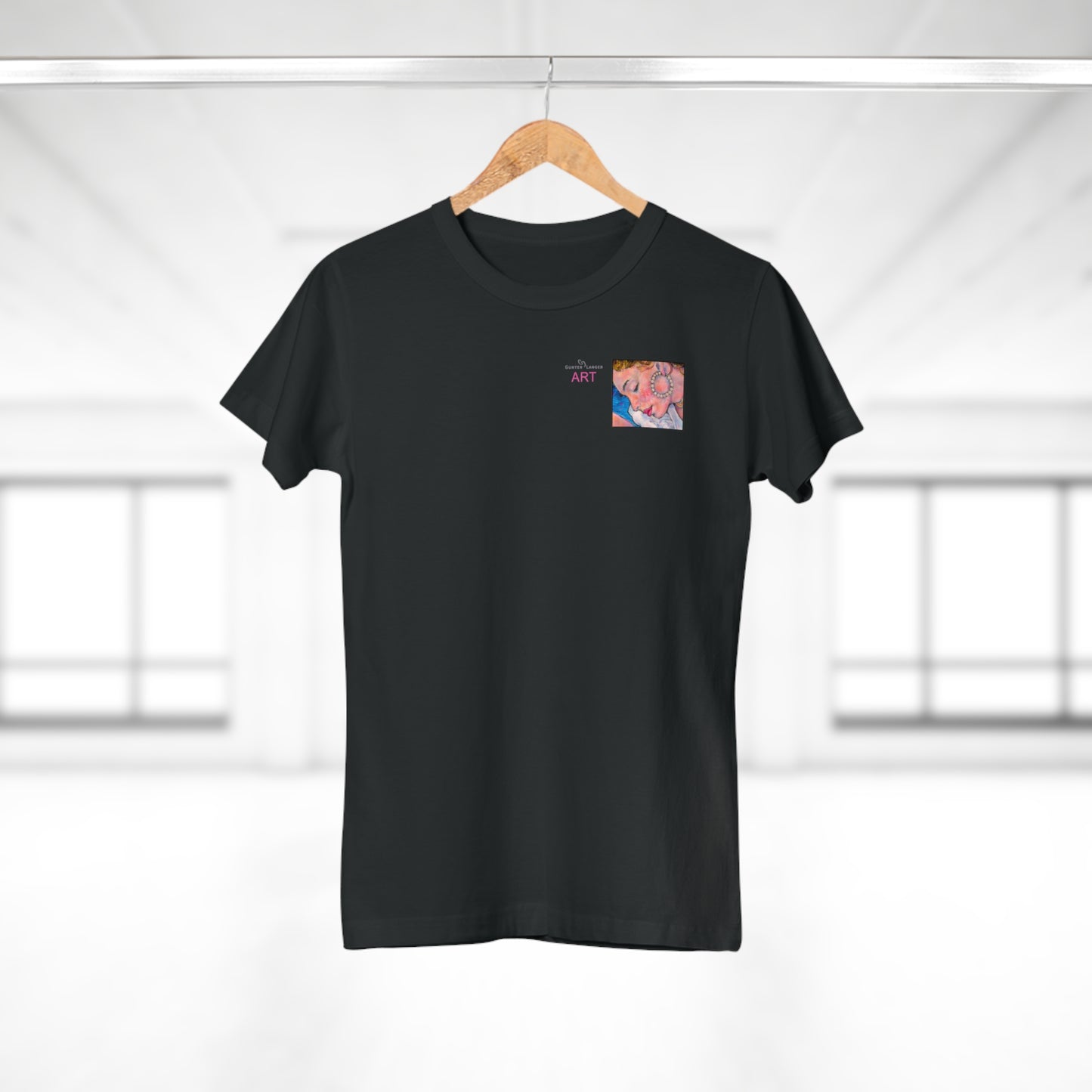 Single Jersey Women's T-shirt- dunkel - Motiv: Alva, Ausschnitt, H 6,5 cm