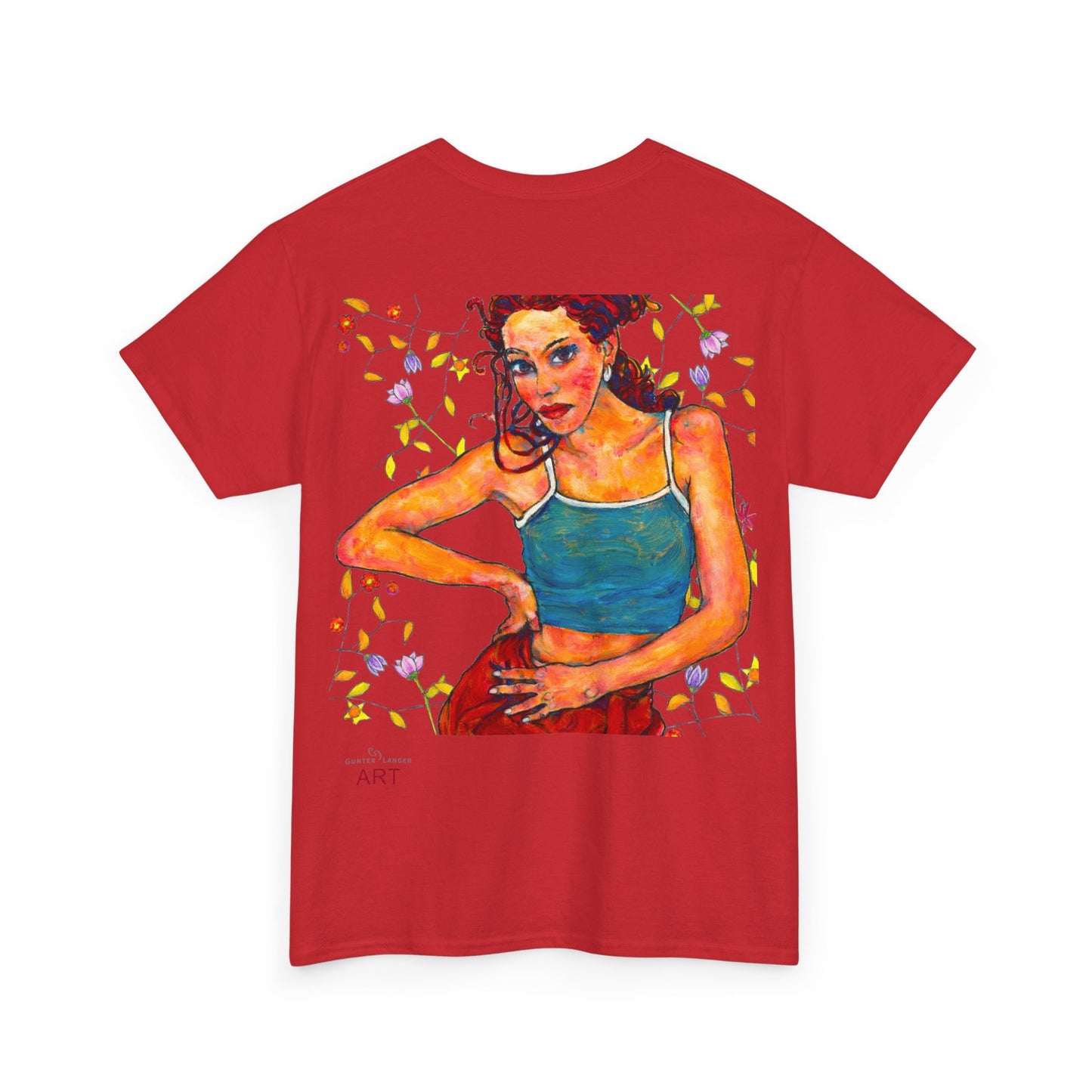Unisex Heavy Cotton Tee - Motiv: Front, Lea, H 13cm & Rückseite, Lea A02, Ranken, 40 cm, Neck Label