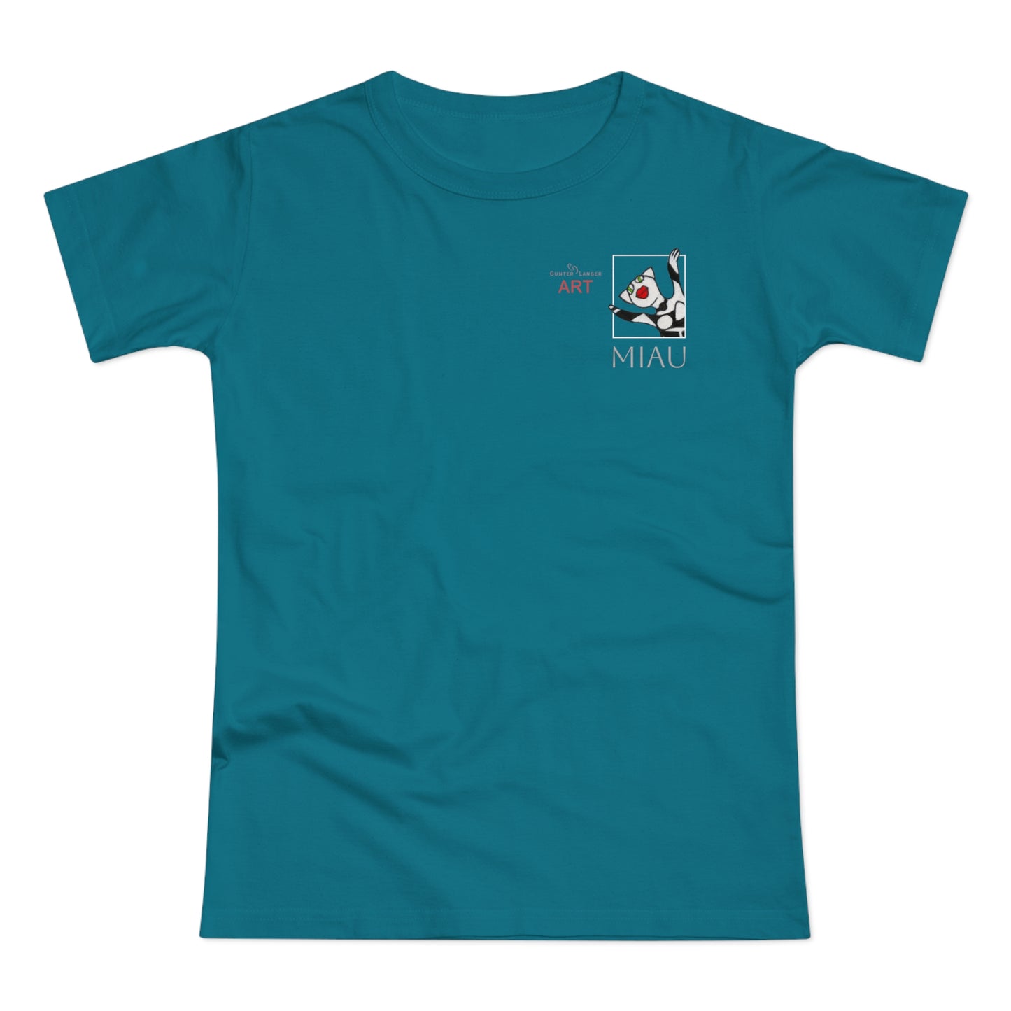 Copy of Single Jersey Women's T-shirt - dunkel - Motiv: Miau, Weiß, H 7 cm