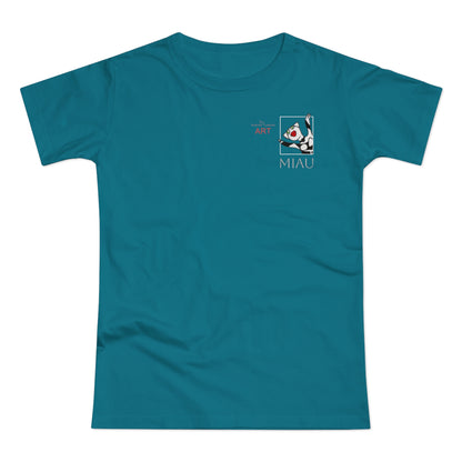 Copy of Single Jersey Women's T-shirt - dunkel - Motiv: Miau, Weiß, H 7 cm