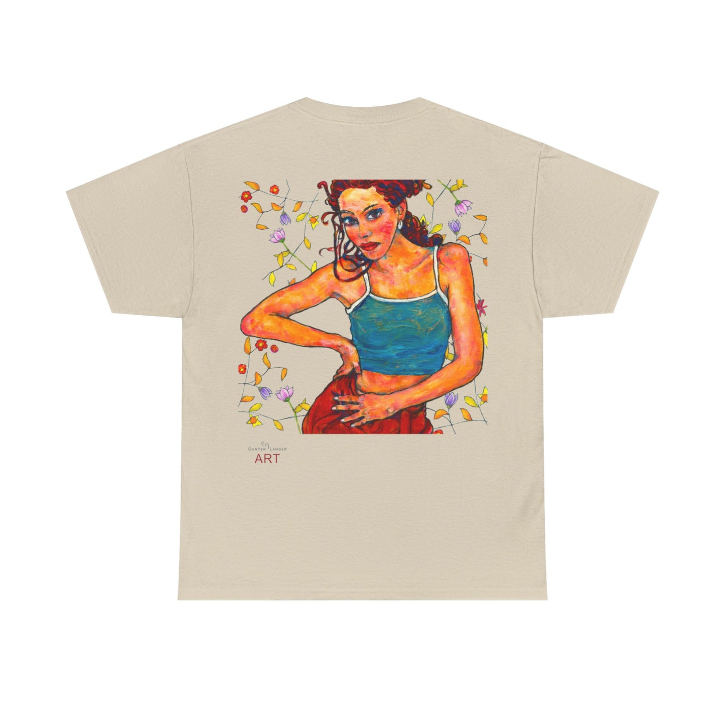 Unisex Heavy Cotton Tee - Motiv: Front, Lea, H 13cm & Rückseite, Lea A02, Ranken, 40 cm, Neck Label