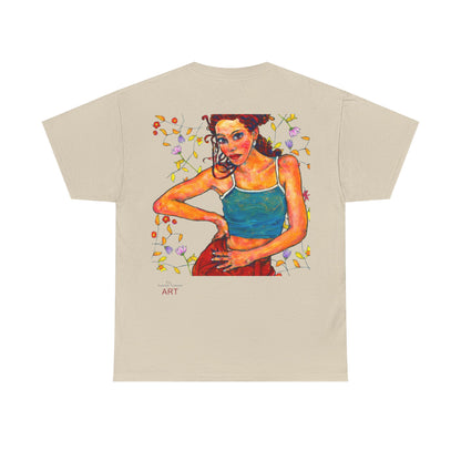 Unisex Heavy Cotton Tee - Motiv: Front, Lea, H 13cm & Rückseite, Lea A02, Ranken, 40 cm, Neck Label
