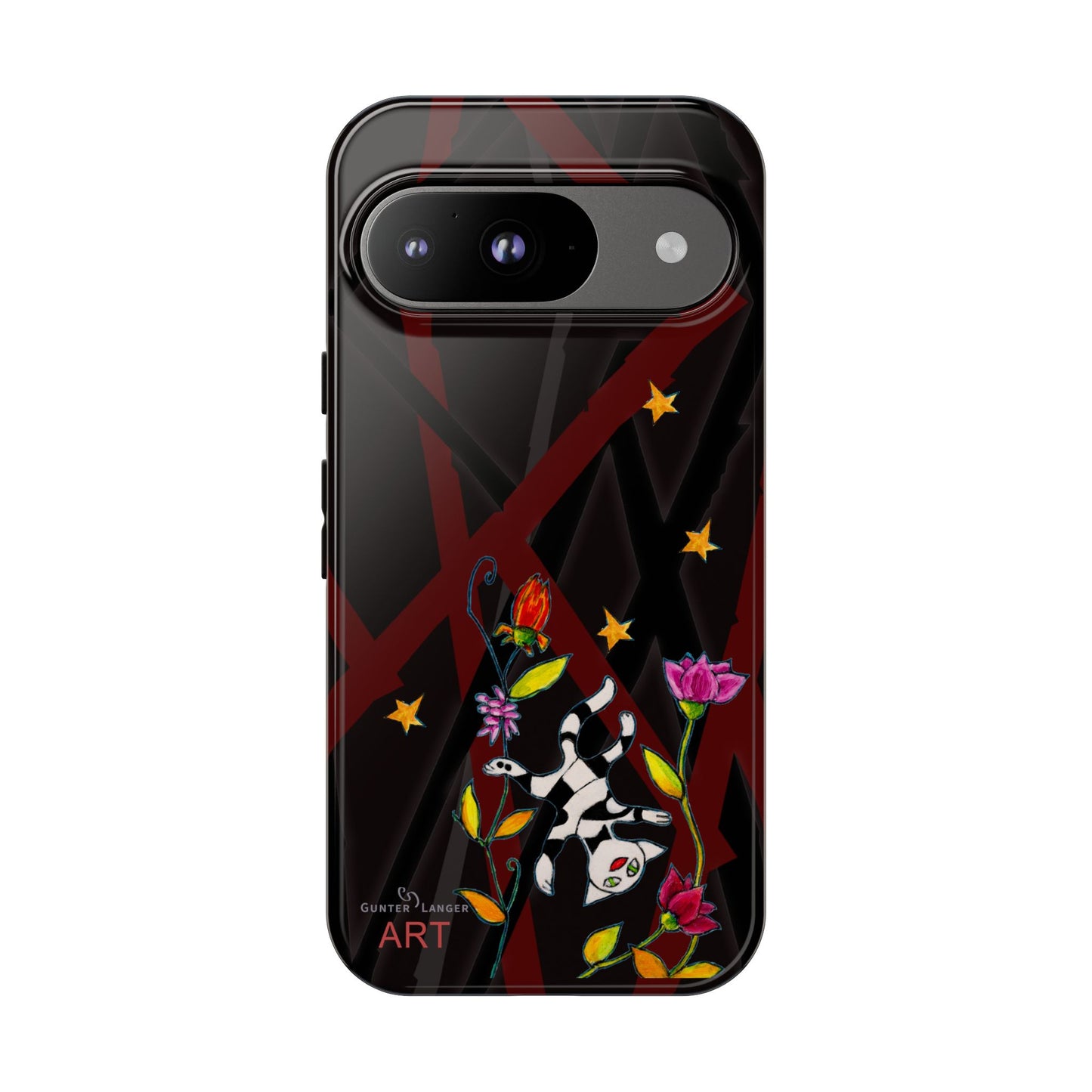 Tough Cases - Google Pixel - Samsung Galaxy - Motiv: Katze schwebt und Ranken, H 7,73 cm, Mikado3