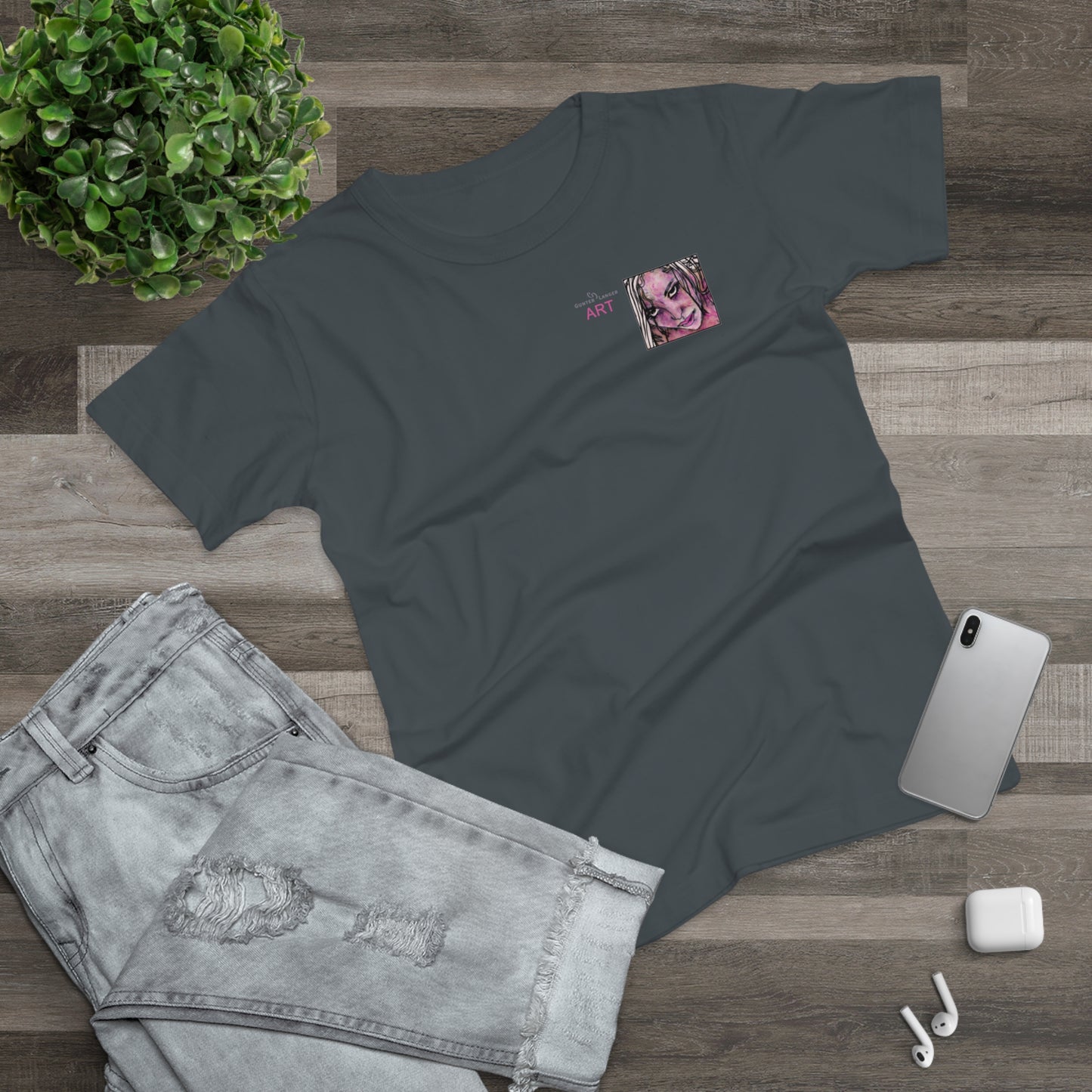 Single Jersey Women's T-shirt- dunkel - Motiv: Stella, Ausschnitt, H 6,3 cm