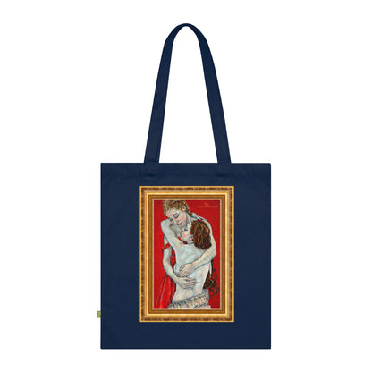 Organic Cotton Tote Bag - Mutter und Tochter - Motiv: Nähe (gerahmt) & Sylvia, zweiseitig bedruckt, H 30 cm