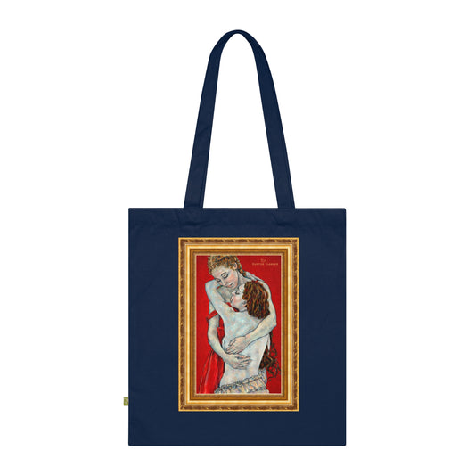 Organic Cotton Tote Bag - Mutter und Tochter - Motiv: Nähe (gerahmt) & Sylvia, zweiseitig bedruckt, H 30 cm