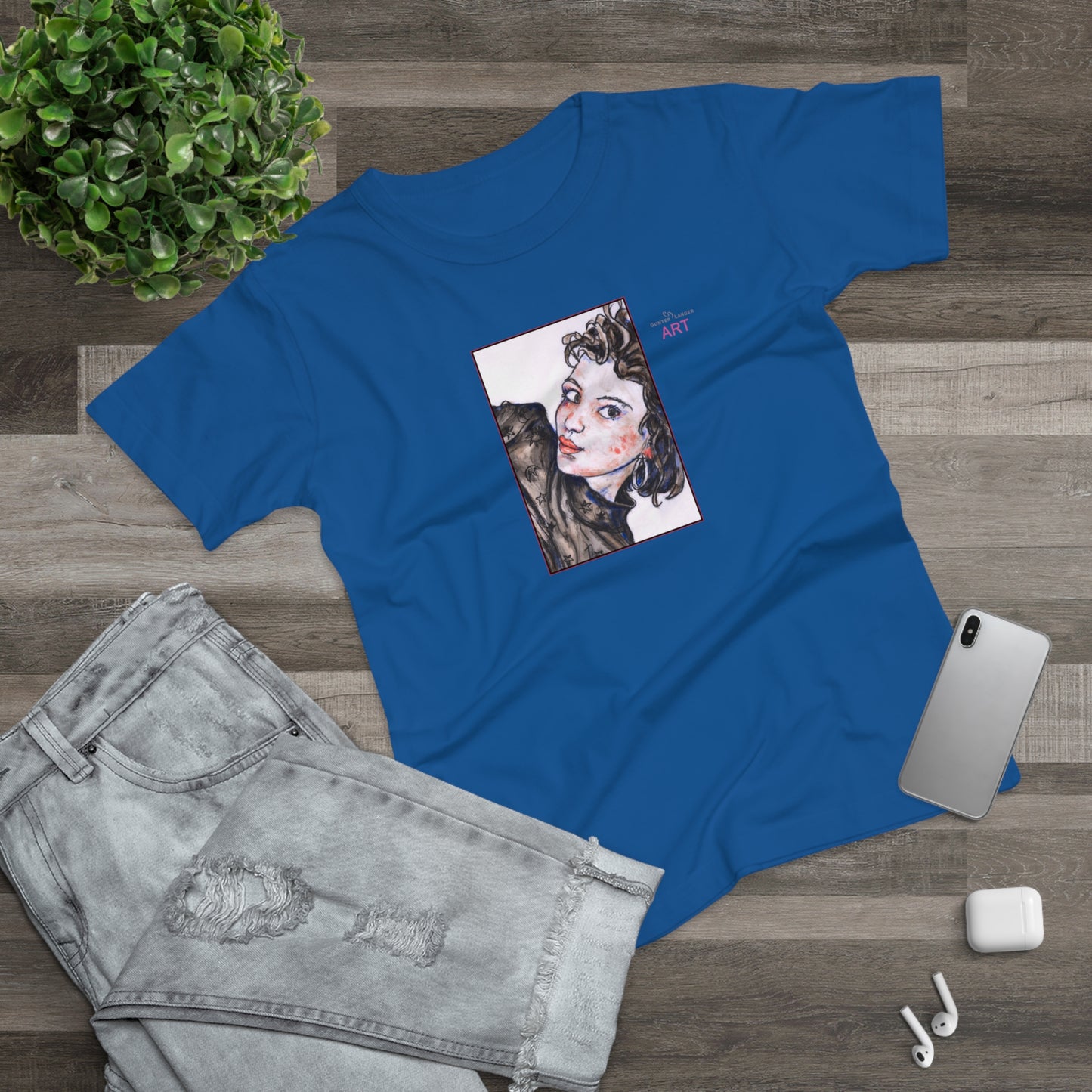 Single Jersey Women's T-shirt - dunkel - Motiv: Front Annette, H 20 cm & Rückseite Annette, H 35,56 cm