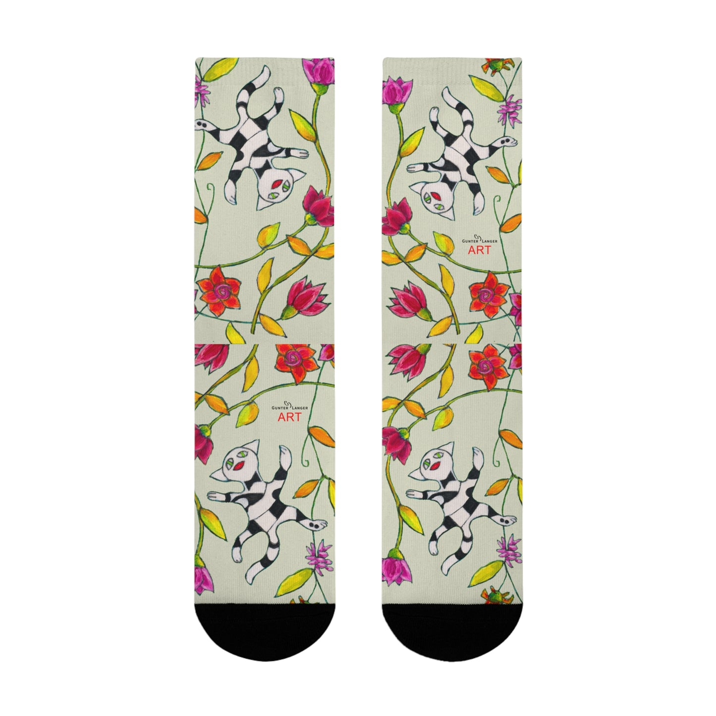 Sublimation Crew Socks (EU) - Motiv: Katze fliegt durch Ranken