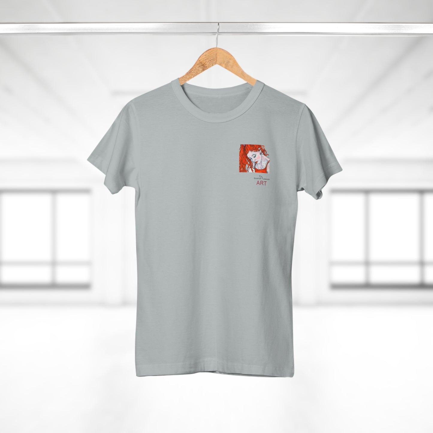 Single Jersey Women's T-shirt - hell - Motiv:  Front Julia, Ausschnitt 6,7 cm & Rückseite Julia, H 37 cm