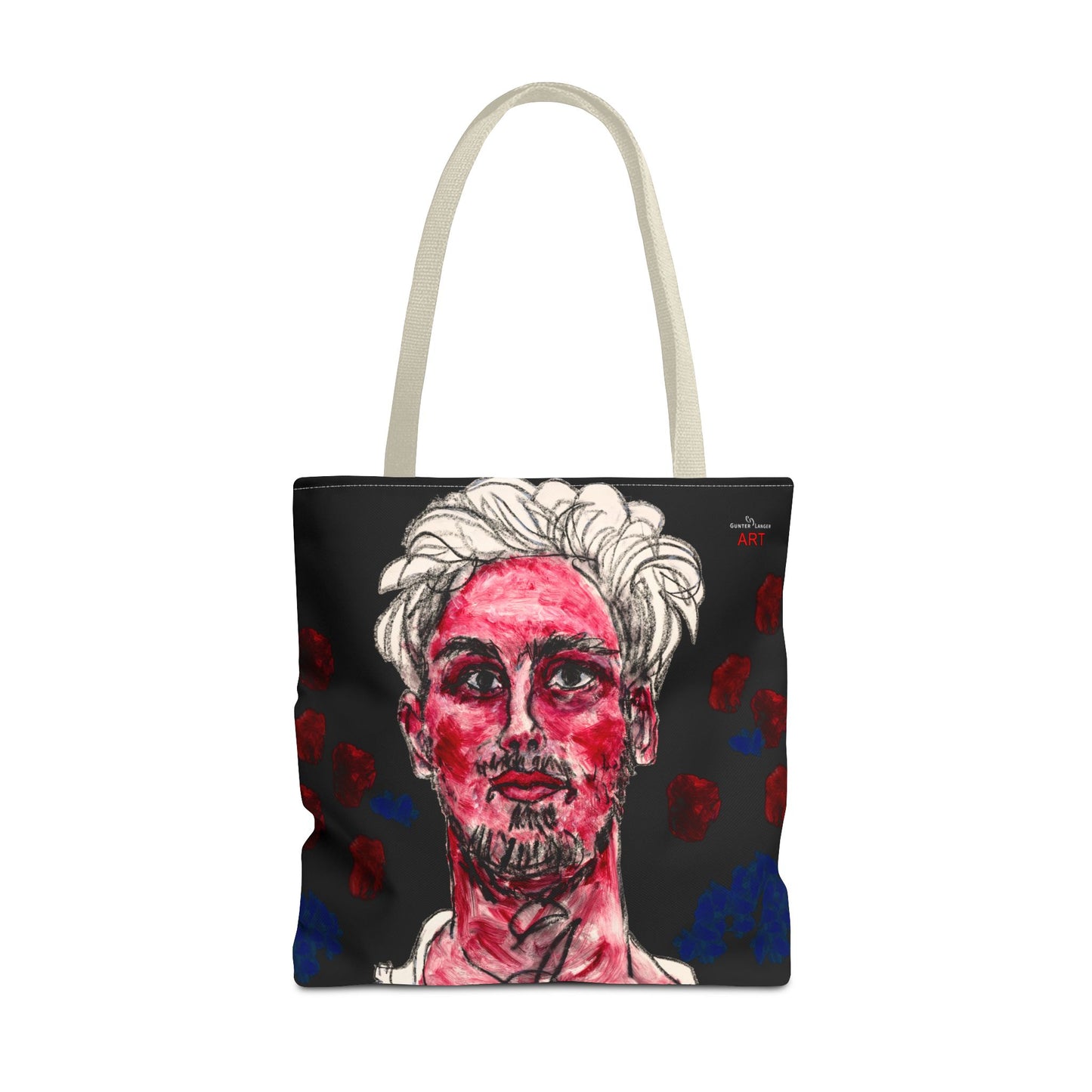 Tote Bag (AOP) - Motiv: Florian rote und blaue Punkte auf schwarz