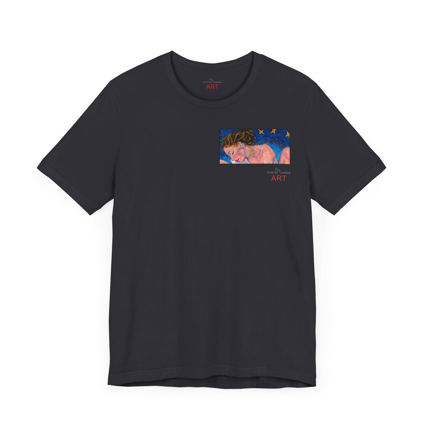 Unisex Jersey Short Sleeve Tee - Motiv: Front Alva (Ausschnitt H 7,8 cm) & Rückseite Alva, H 41 cm, Neck Label