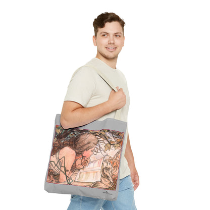 Tote Bag (AOP) - Jugendstil - Motiv: Front Antonia & Rückseite Antonia, Grau
