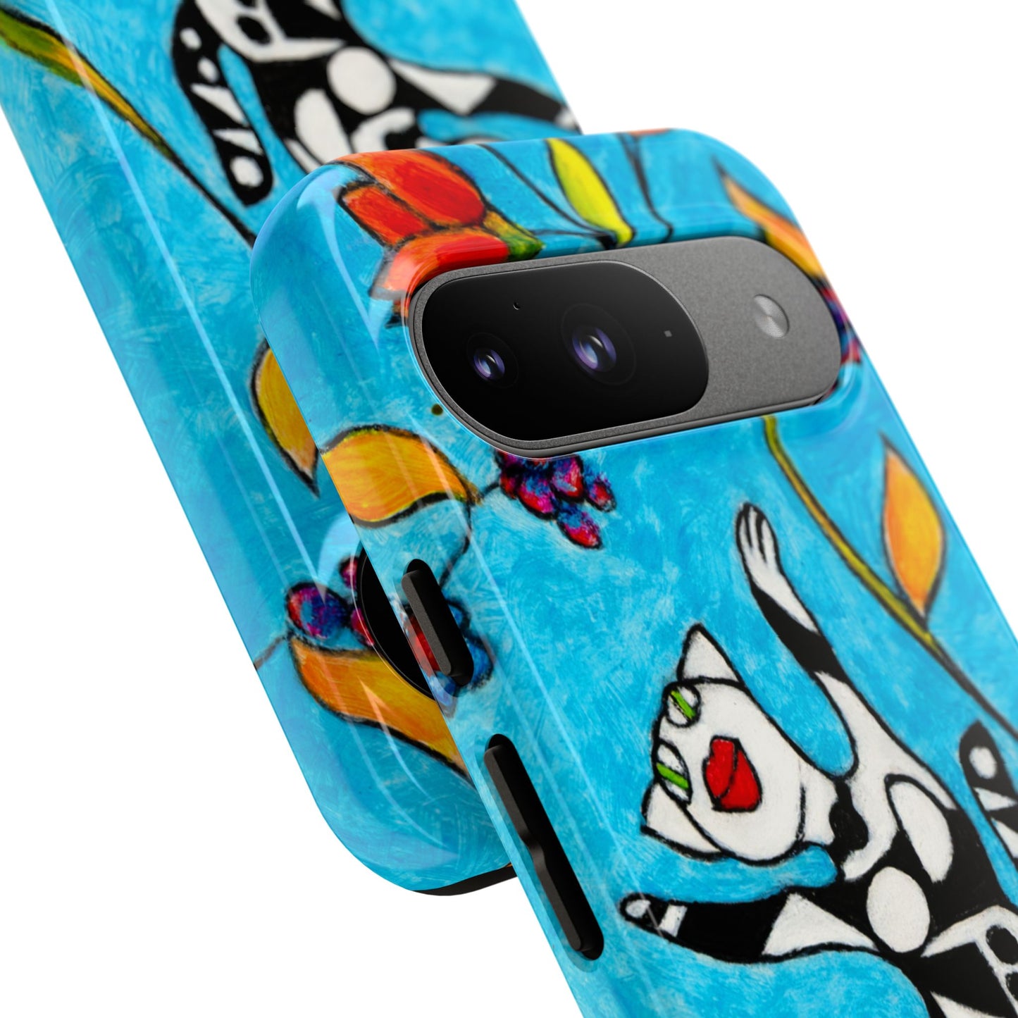 Tough Cases - Google Pixel - Samsung Galaxy - Motiv: Karierte Katze hüpft