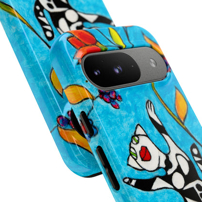 Tough Cases - Google Pixel - Samsung Galaxy - Motiv: Karierte Katze hüpft