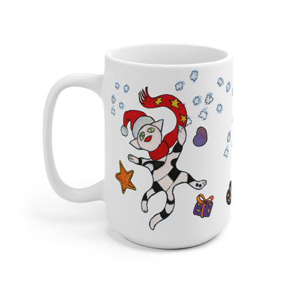 Ceramic Mug (EU) - Motiv:  Weihnachtskatze 3, Schneeflocken